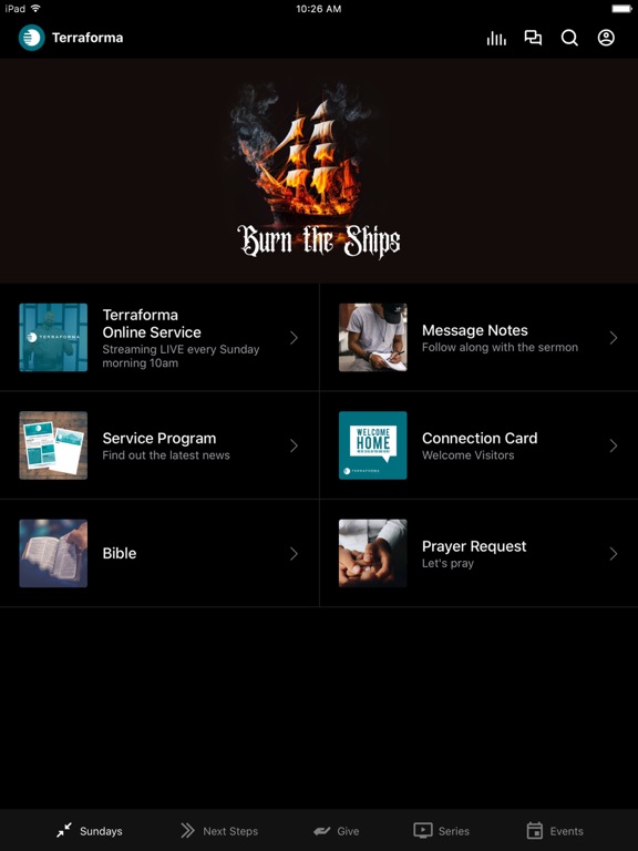 Terraforma Church App iPad screenshot 1 - Education app