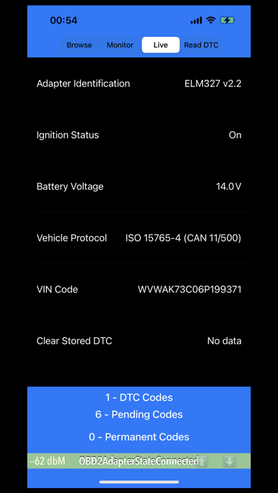 OBDII Scanner ELM327 OBD2 Screenshot