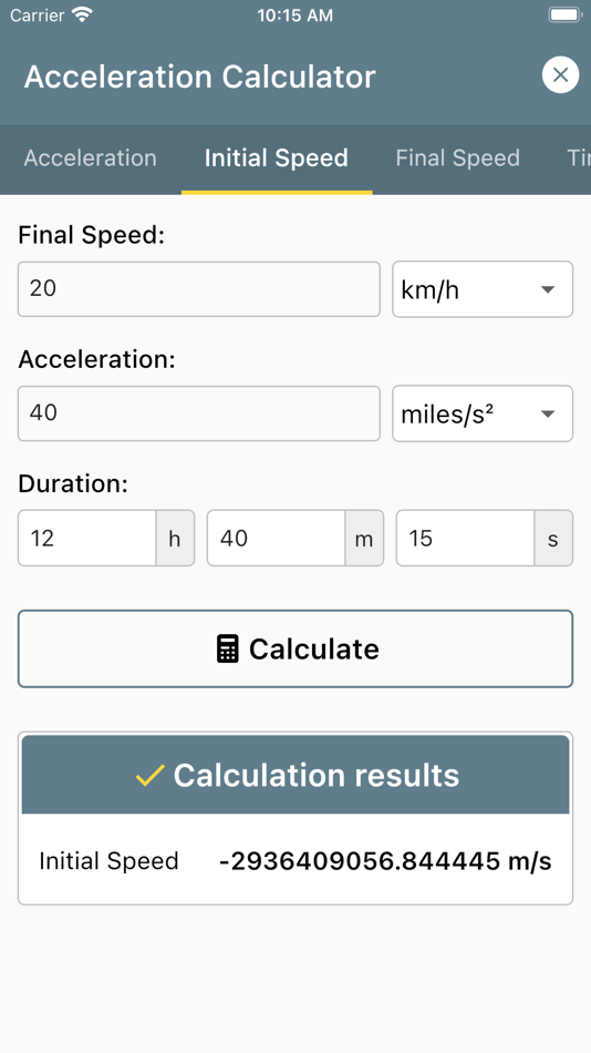 #3. Acceleration Calculator - (iOS) By: Bhavinkumar Satashiya