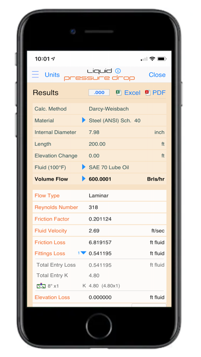 Pipe Flow Liquid Pressure Drop Screenshot