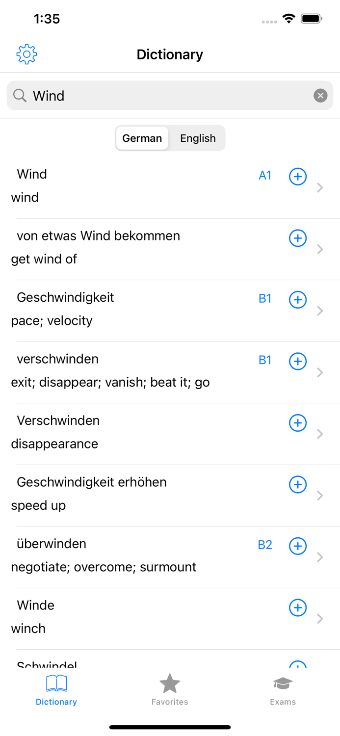 German Pro dictionary and exams