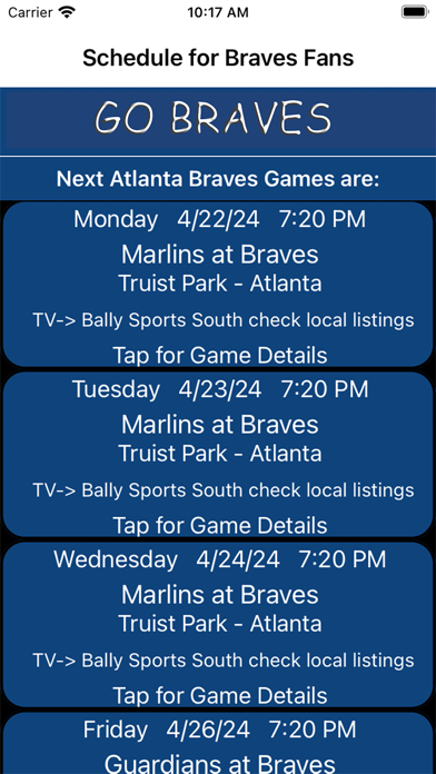 Schedule for Braves fans Screenshot