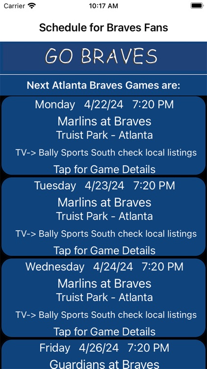 Schedule for Braves fans
