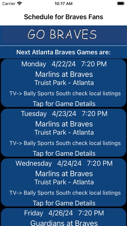 Schedule for Braves fans