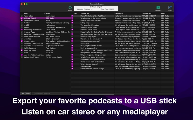 Screenshot #1 pour Podcasts Export
