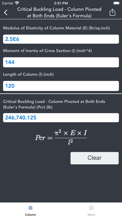 Column Construction Calculator Screenshot