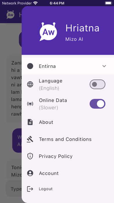Hriatna Mizo Chatbot Screenshot