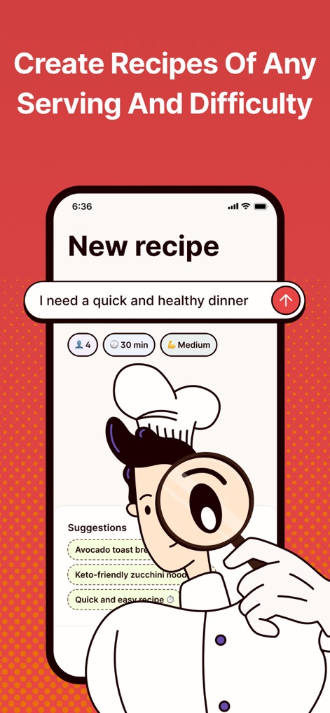 Magic Chef AI Recipe Generator - Nutzer definieren detaillierte Präferenzen für neue Rezepte, indem sie die Anzahl der Portionen (z.B. 4 Personen) und die gewünschte Zubereitungszeit (z.B. 30 Minuten) festlegen, um passende Vorschläge zu erhalten.