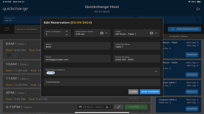 Quickcharge Reservations