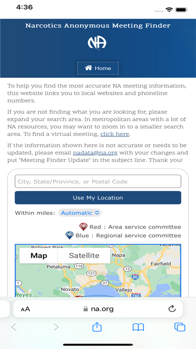 NA Meeting Search Screenshot