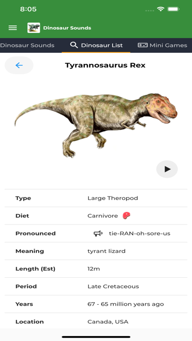 Dinosaur Sounds and Info Screenshot