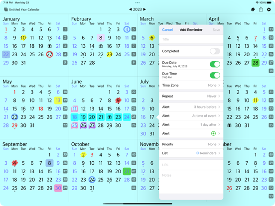 All-in-One Year Calendar Pro iPad screenshot 7 - Productivity app