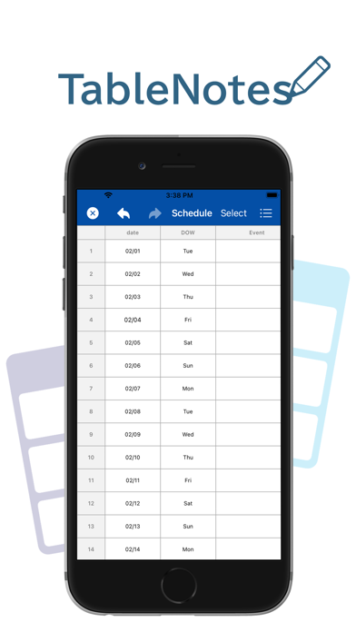 Table Notes Spreadsheet maker Screenshot