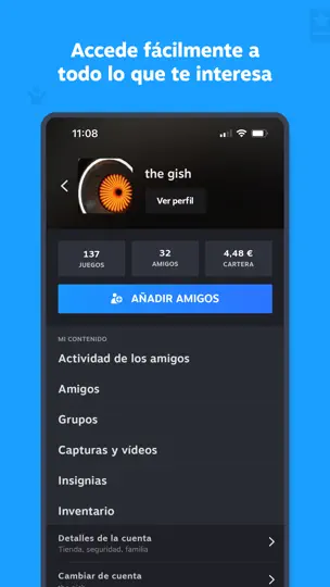 Captura de pantalla de Steam Mobile en iPhone 7