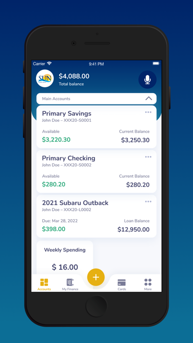 SUN Credit Union Screenshot