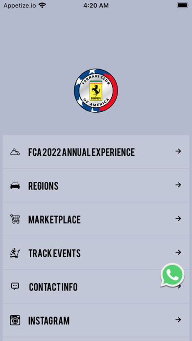 Ferrari Club of America app Screenshot