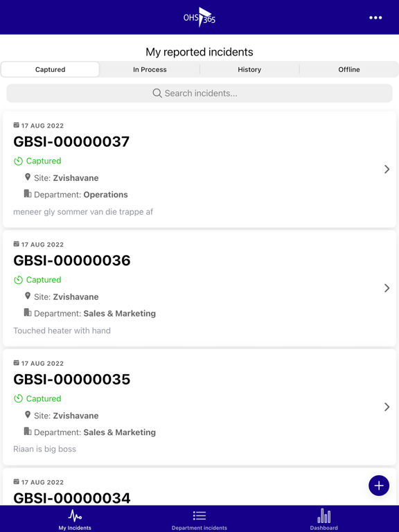 OHS Incidents screenshot 2