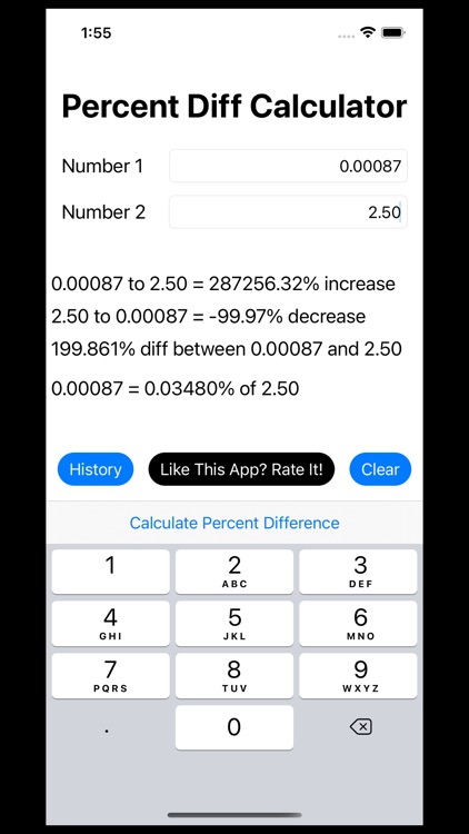 PercentDiff Calculator History