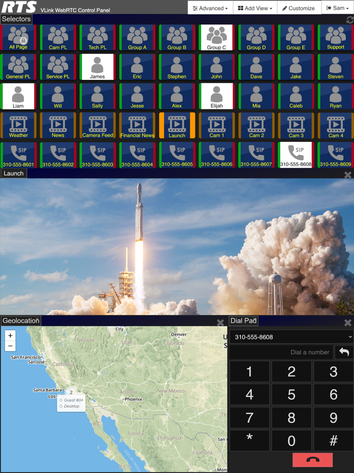 RTS VLink WebRTC Control Panel