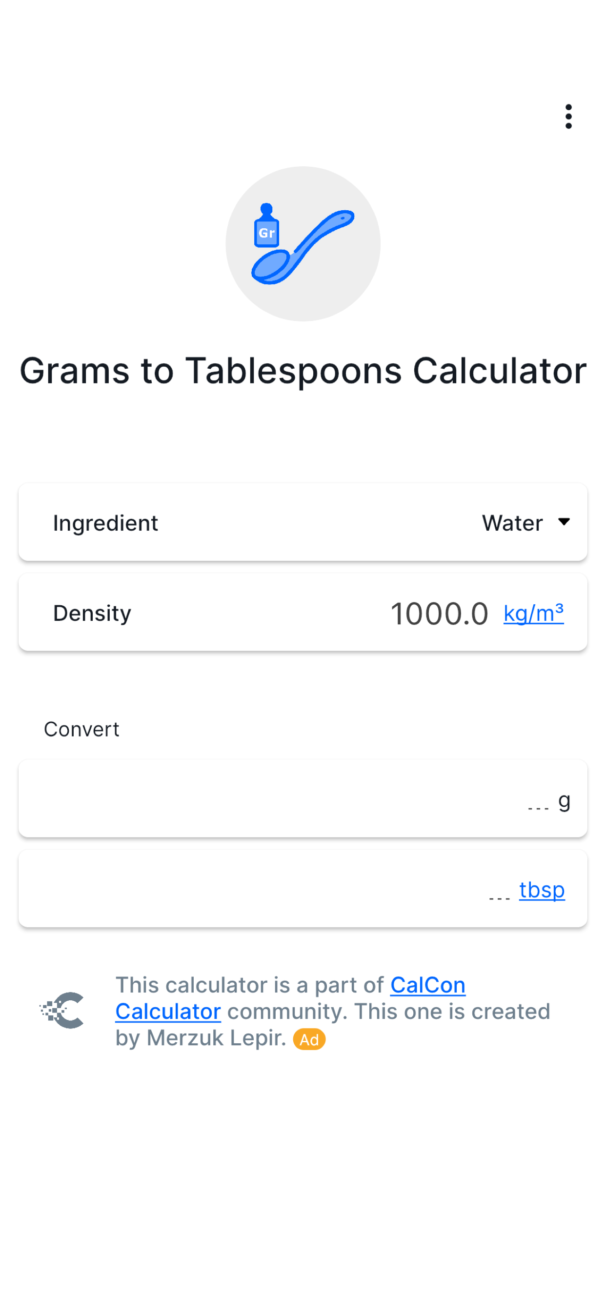 Grams to Tablespoons