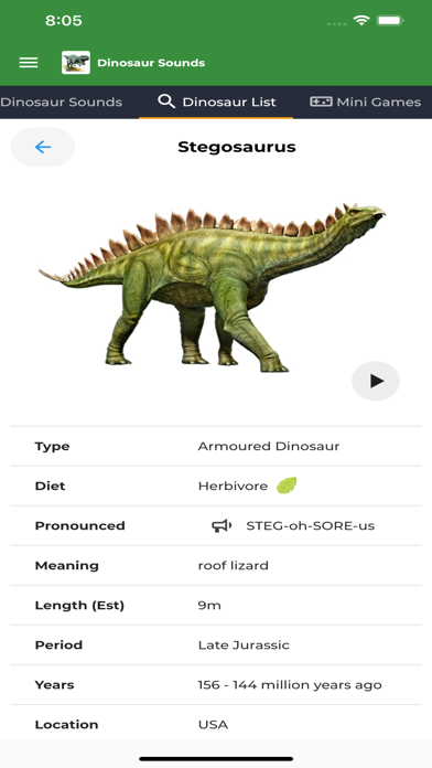 Dinosaur Sounds and Info Screenshot