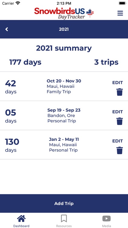 Snowbirds US Day Tracker