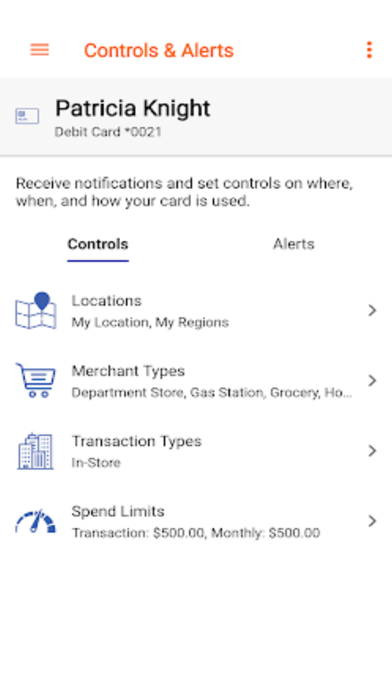 United FCU Card Controls Screenshot