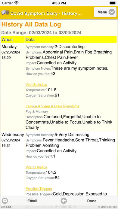 Covid Symptom Diary Screenshot