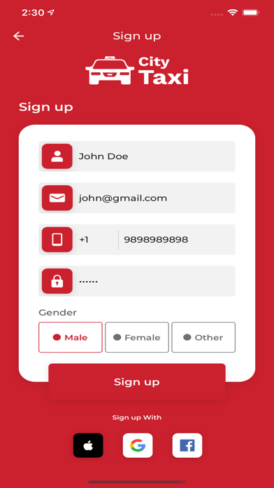 City Taxi Application Screenshot