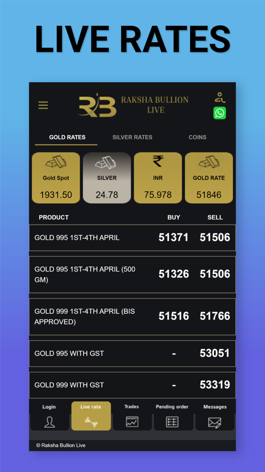 #1. Raksha Bullion Live (iOS) By: Sanghavi Bullion Private Limited