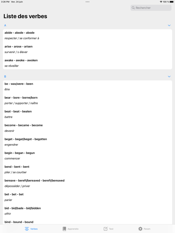 Screenshot #4 pour Verbes Irréguliers