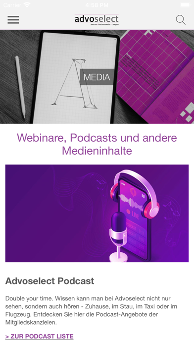Advoselect Mandanten Screenshot