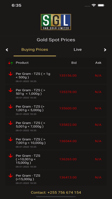 SAB Gold Prices Screenshot