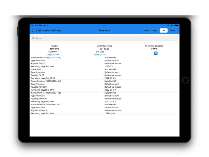 Daily Sales Tracker Online App