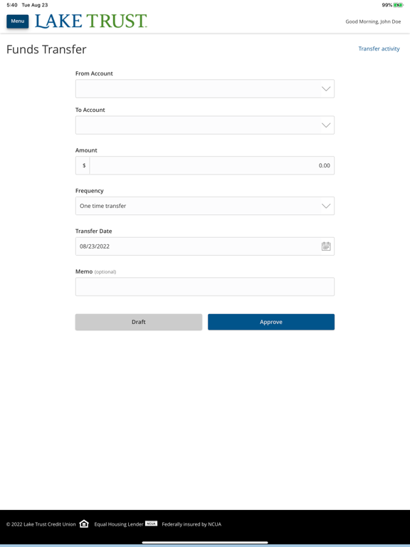 Lake Trust Business Banking iPad screenshot 4 - Finance app
