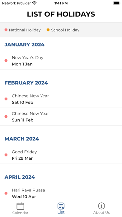 Screenshot #3 pour Singapore Public Holidays App