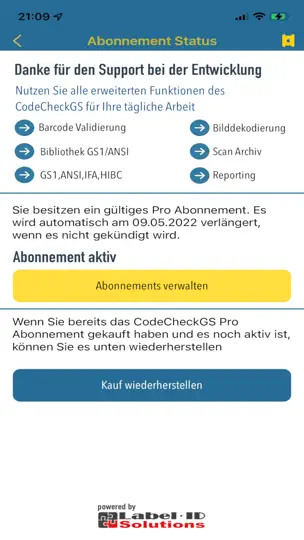 Screenshot von CodeCheckGS auf dem iPhone 10