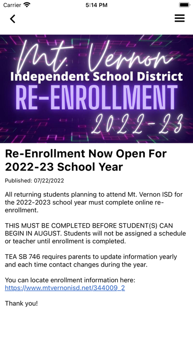 Mt Vernon ISD Screenshot