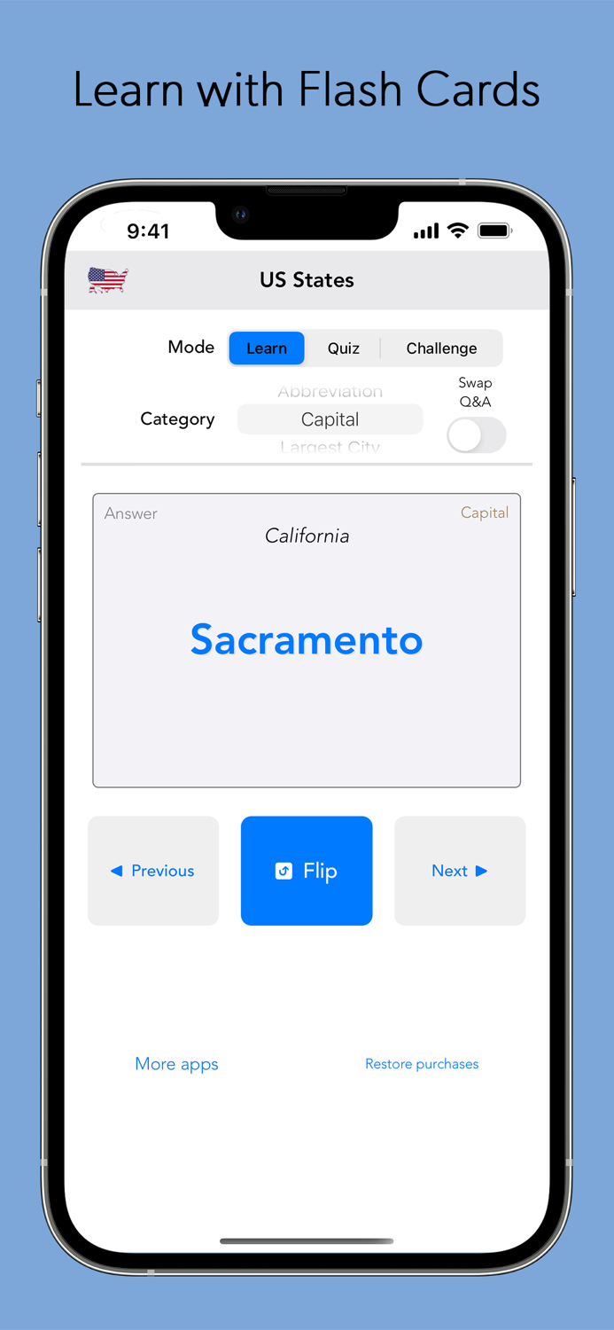 US States and Capitals Quiz Game