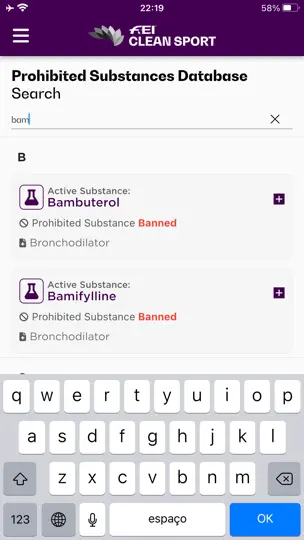 Скриншот FEI CleanSport Database на iPhone 2