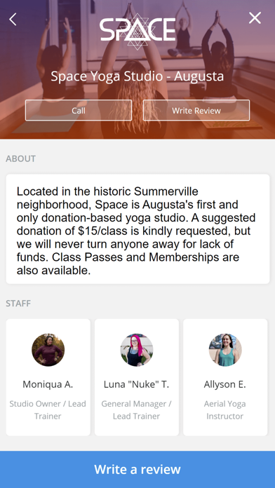 Space Yoga + Wellness Studio Screenshot