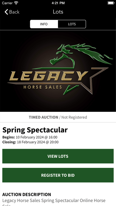 Legacy Horse Sales Screenshot