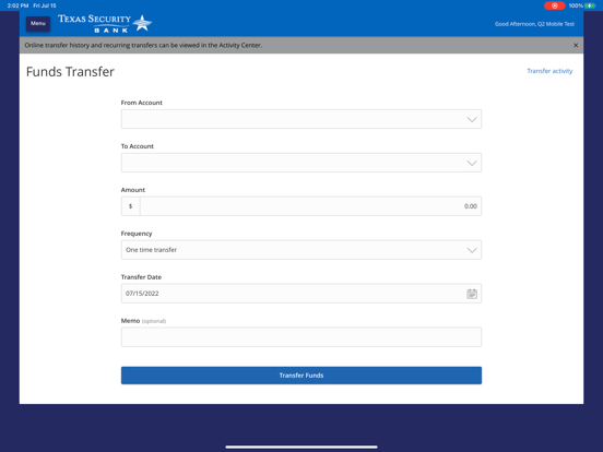 Texas Security Bank Mobile iPad screenshot 3 - Finance app