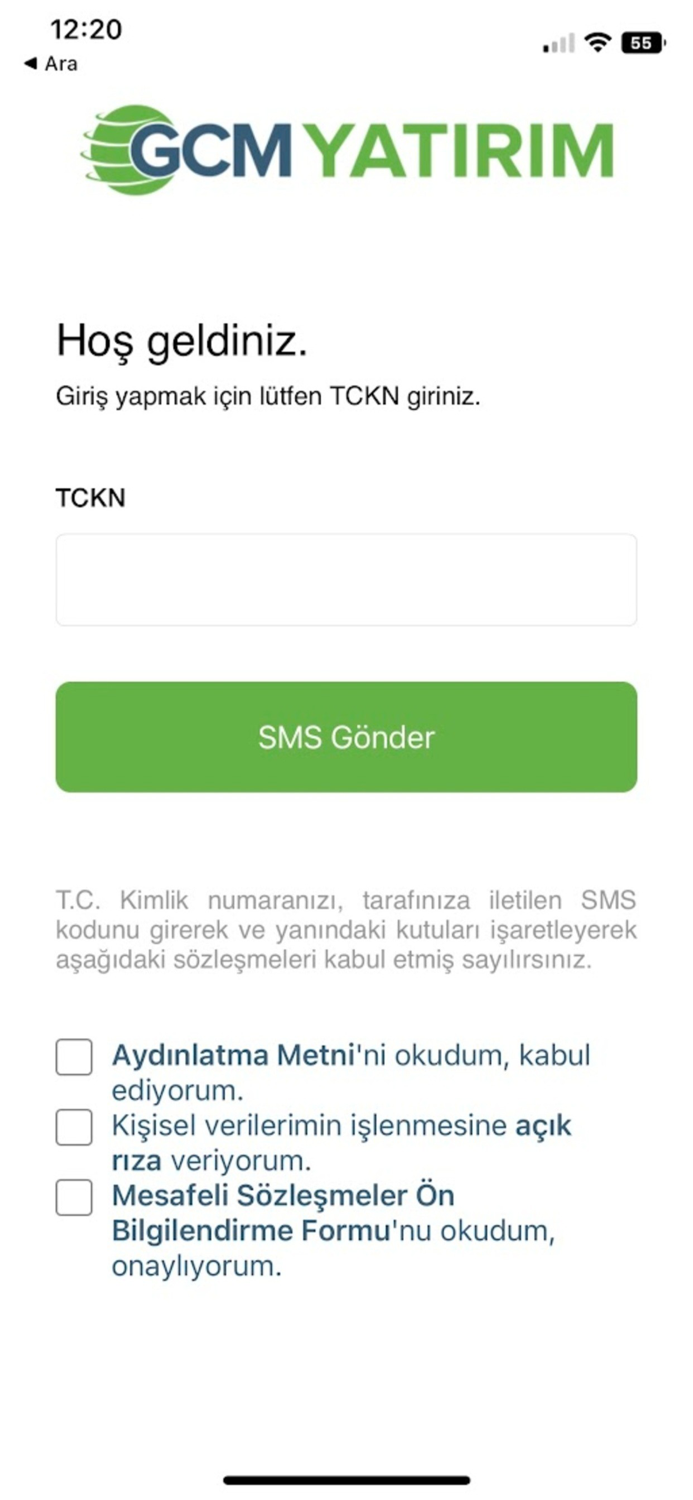 GCM Yatirim Kimlik Dogrulama