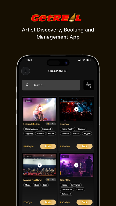 GetREAL-Artist Booking App Screenshot
