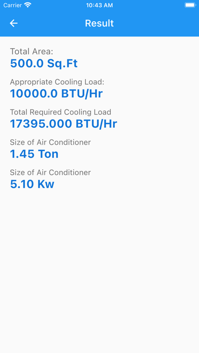 Air Condition Size Calculator Screenshot