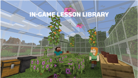 Minecraft Education App Store screenshot 2, headline “IN-GAME LESSON LIBRARY”. Headline in capitals.