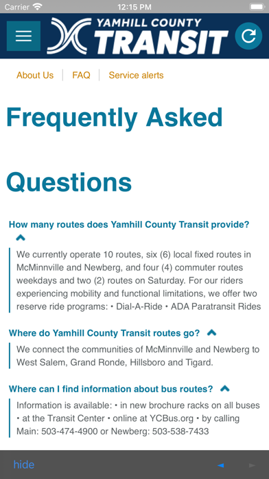Yamhill County Transit Screenshot