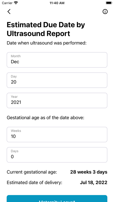 Obstetrics Calculator Screenshot