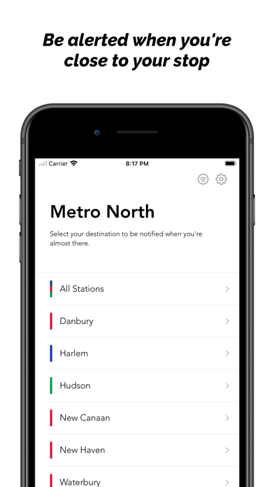 Metro North Destinations Alarm Screenshot